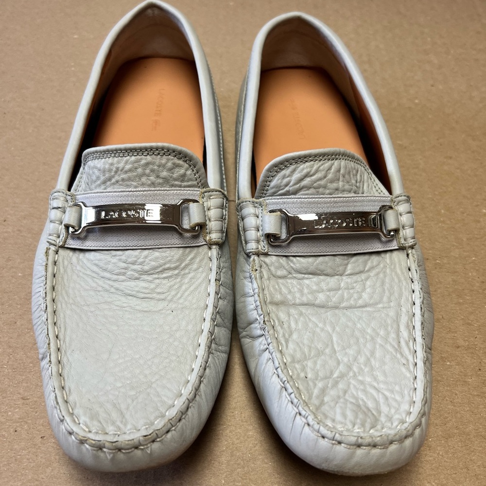 LACOSTE PILOTER GRAY LEATHER LOAFERS MEN'S SIZE US 10.5 UK 9.5 EU 44 HOT